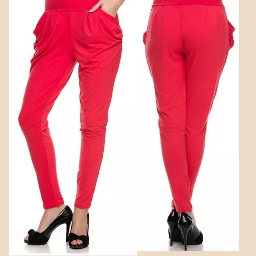 Pretty Coral pink Loose yoga tapered leg 2 Pockets relaxed Harem Pants S/M new